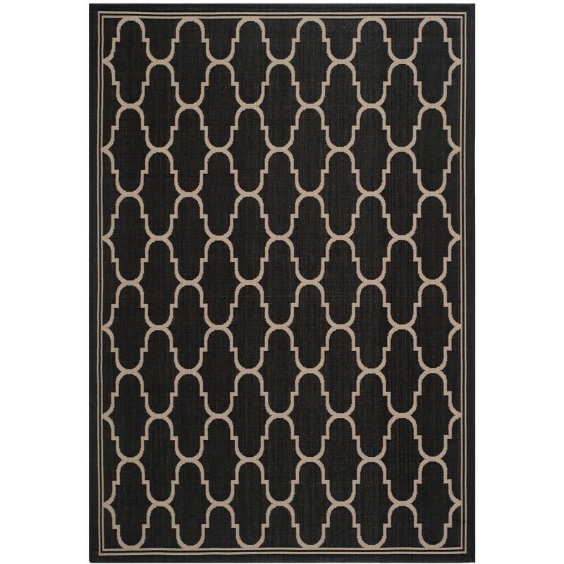 SAFAVIEH Courtyard Sufia Waterproof Trellis Backyard Patio Rug - 6'7" x 9'6" - Black/Beige