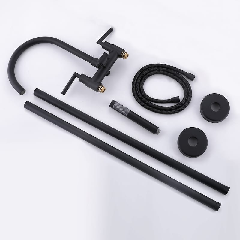 Floor-mounted 46''H Bathtub Faucet Freestanding Tub Filler With Handheld Shower in Black/Gold