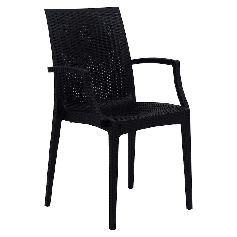 Mace Polypropylene Stackable Armrest Patio Dining Chair with Woven Design for Outdoor Dining Patio Indoor Gatherings - Black