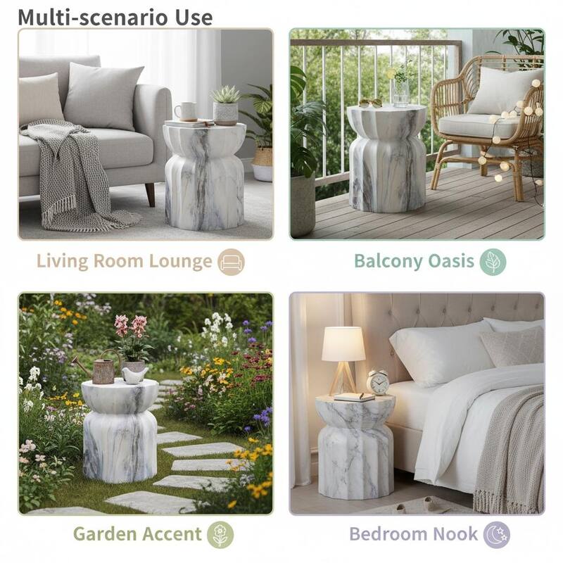 Christopher Knight Home - Modern Outdoor Lightweight Concrete Accent Side Table with Fluted Sculptural Hourglass Design