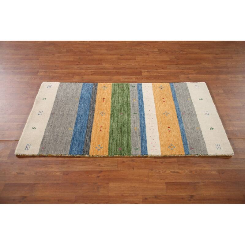 Striped Gabbeh Oriental Area Rug Handmade Wool Carpet - 2'6"x 4'11"
