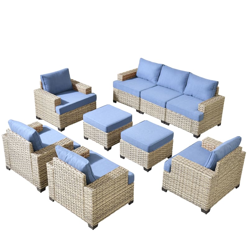 OVIOS 9 Pieces T shaped Seat Wide Armrest Set With Ottoman