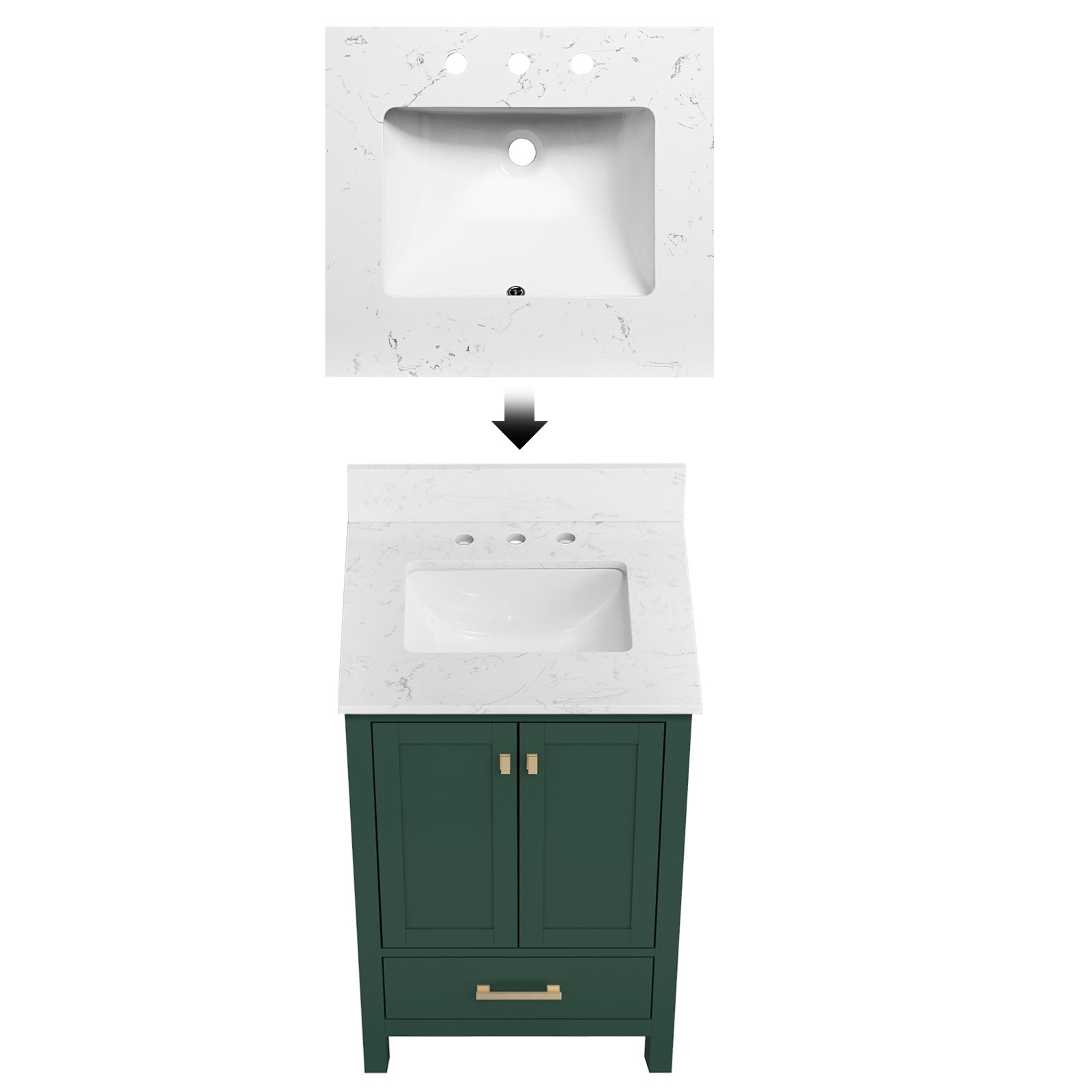 24 Inch Bathroom Vanity Solid Wood Frame Freestanding Storage Cabinet Top With Basin