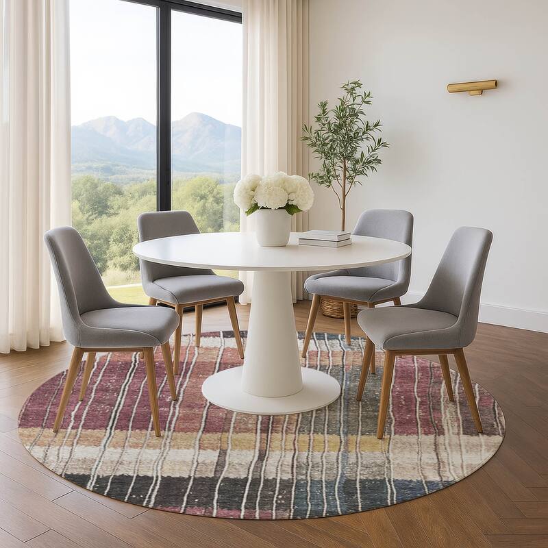 Premium Washable Super Soft Global Stripes Mayfield Rug - Mauve - 8' x 8'