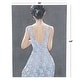 preview thumbnail 7 of 6, Multi Colored Canvas Woman Living Room Framed Wall Art with 3D Blue Fabric Dress and Gold Jewels