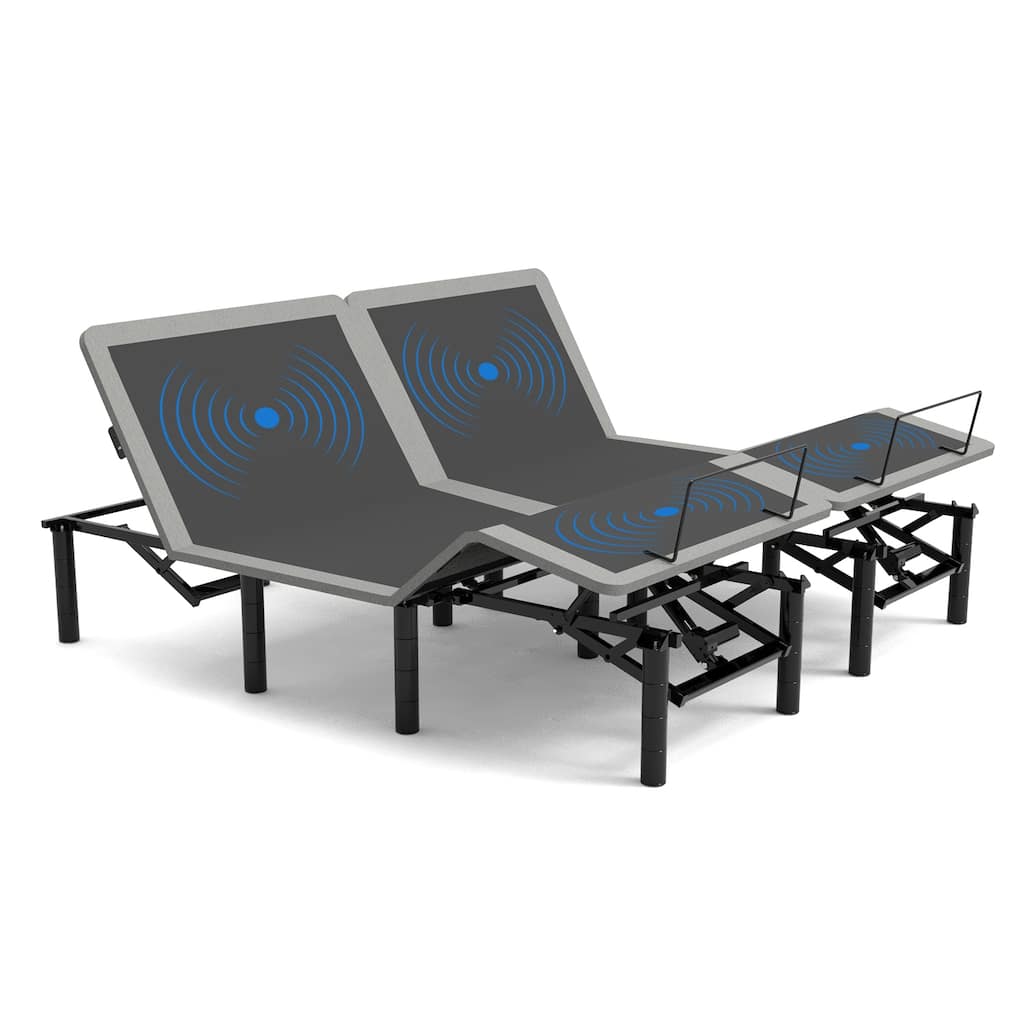 Split King Adjustable Bed Frame with Massage, USB Ports, Night Light, and Height-Adjustable Legs