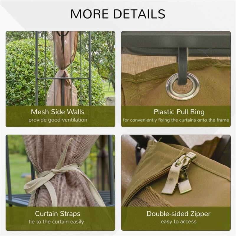 Brown-Charcoal Grey Polyester Steel Outdoor Gazebo with Shelves and Netting