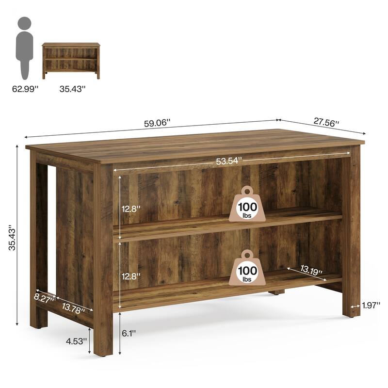 59-Inch Home Bar Table Unit Counter Height Pub Table with Storage - 27.56" D x 59" W x 35.43" H