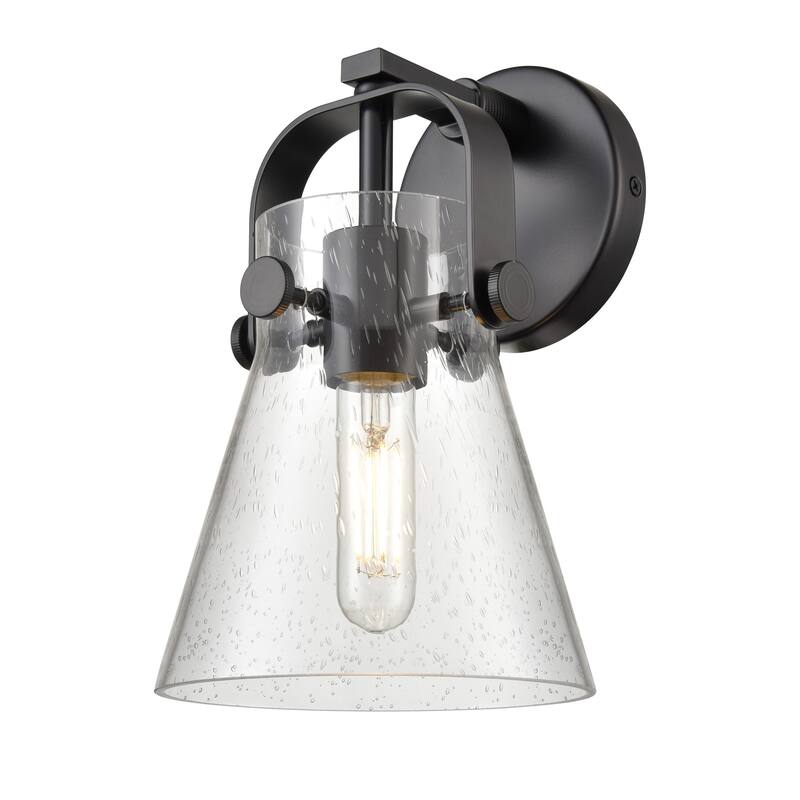 Innovations Lighting 423-1W-10-7 Pilaster II Cone Sconce Pilaster II - Matte Black / Seedy