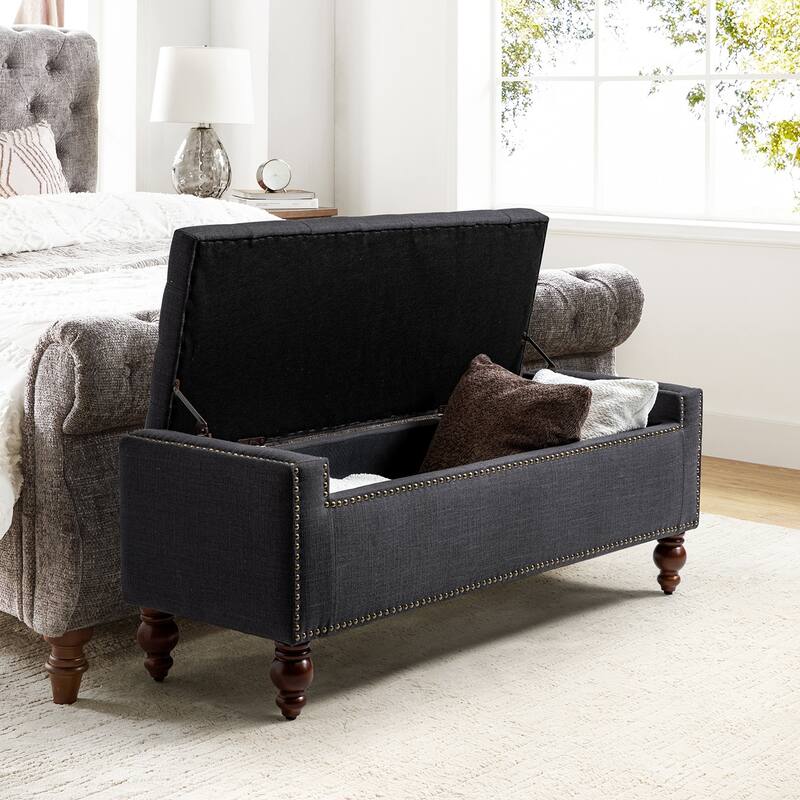 Felix Classic Button-Tufted Storage Bench With Nailhead Trims By HULALA HOME