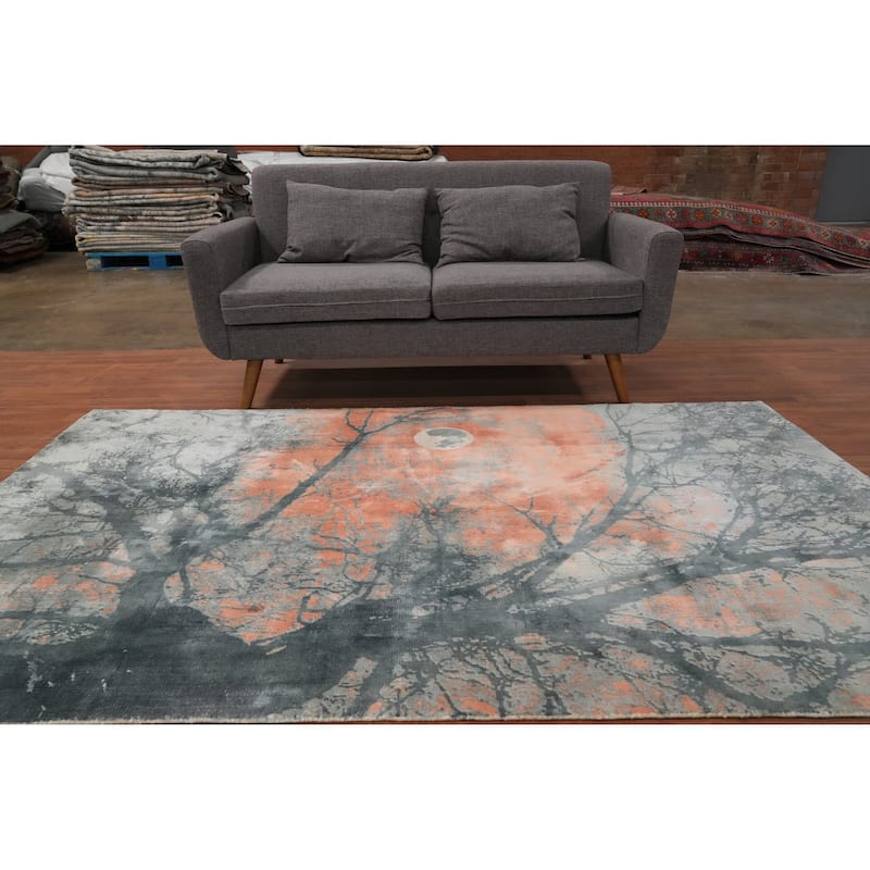 Hand Knotted Oriental Viscose Silk Carpet Modern Pictorial Multi-Colored Abstract Area Rug - 8' 0'' X 5' 0''