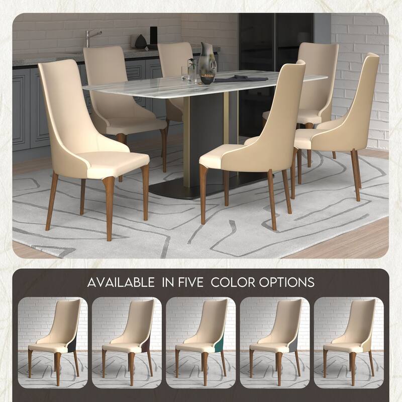 High-Back Dining Chair Upholstered in Leather with Ash Wood Legs Elm Collection