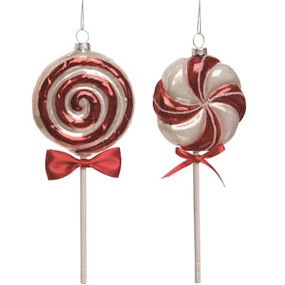 Transpac Glass Peppermint Pop Ornament Set of 2 Christmas Home Decorations - Multicolor