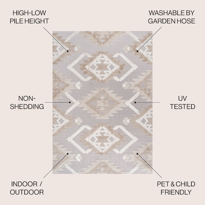 JONATHAN Y Duwun High-Low Pile Neutral Diamond Kilim Indoor/Outdoor Area Rug