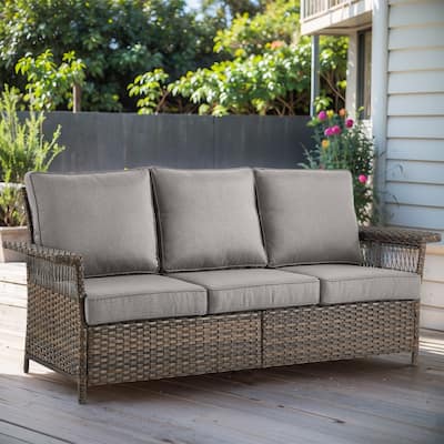 3-Seat Patio Wicker Sofa with Cushion - Brown