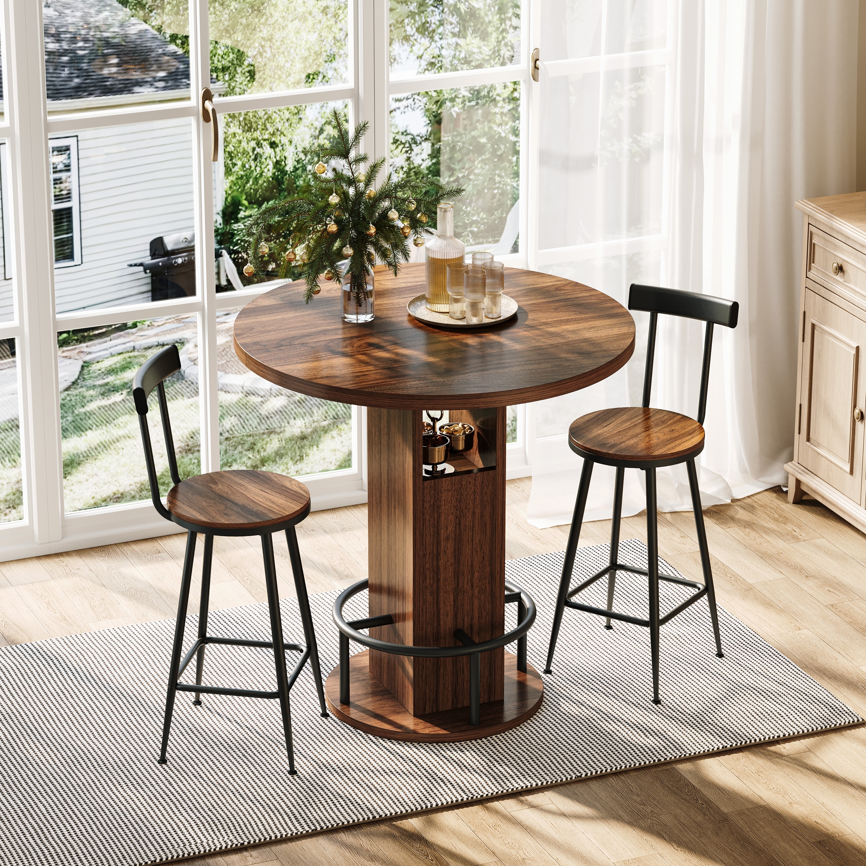 3-Piece Bar Table & Stool Set with Round Table & 2 Chairs