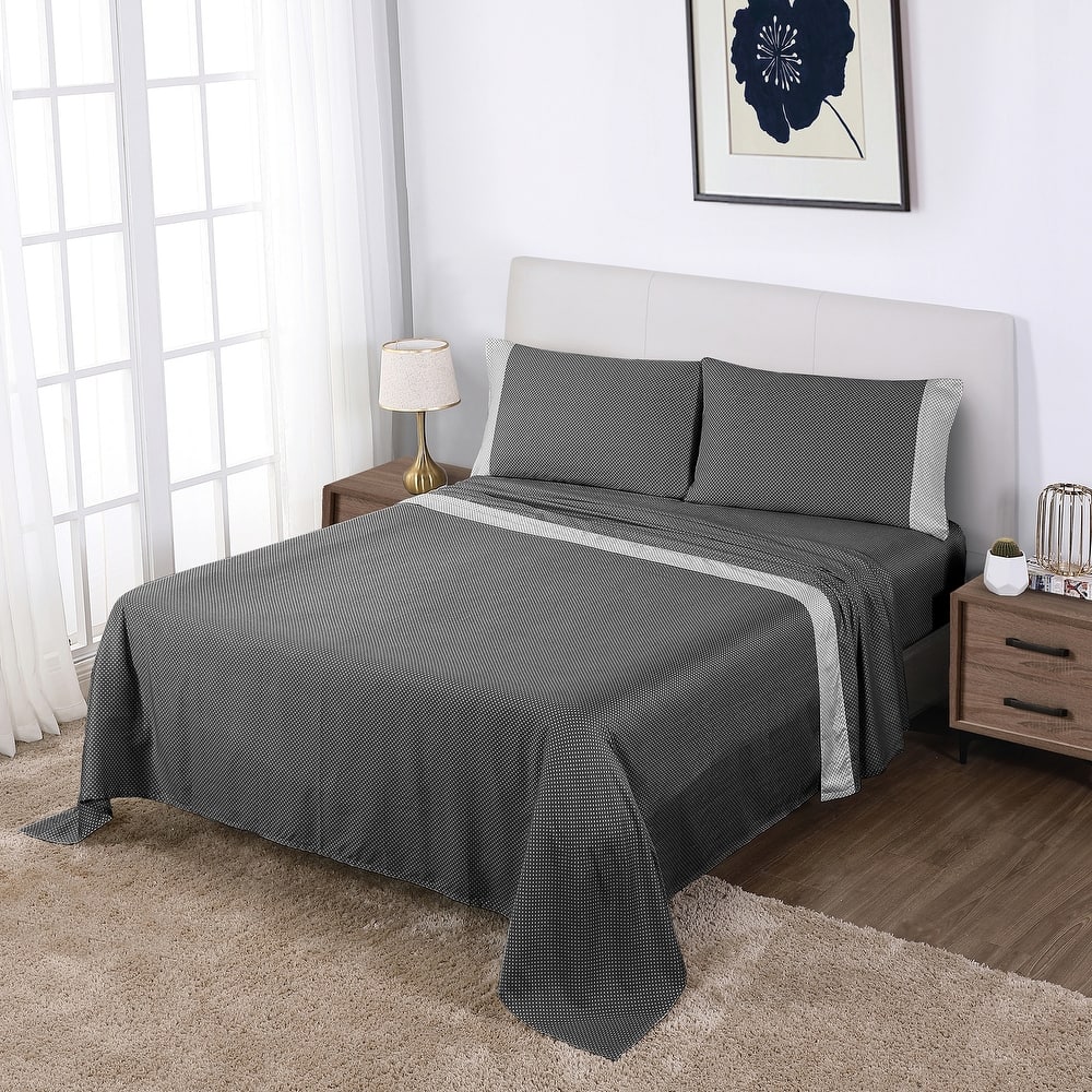 Anne Klein Westhill Dot 4-Piece Anti-microbial Cotton Sateen Sheet Set