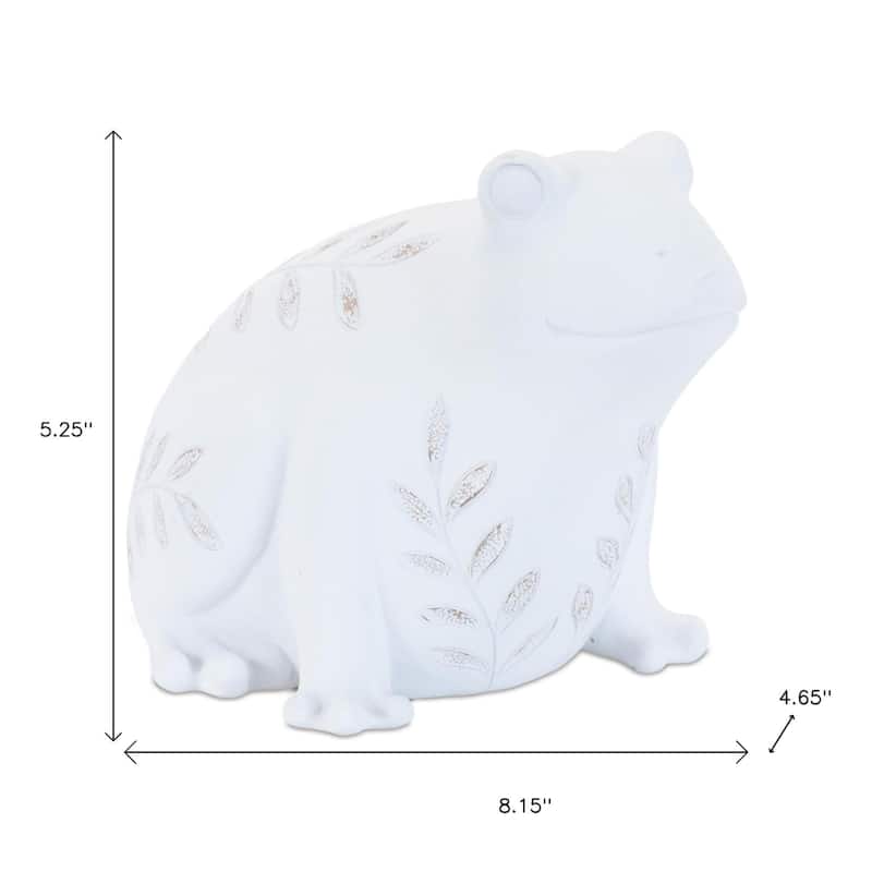 HomeRoots Set of Two White Polyresin Frog And Turtle Figurines - 8.15 in. x 4.65 in. x 5.25 in.