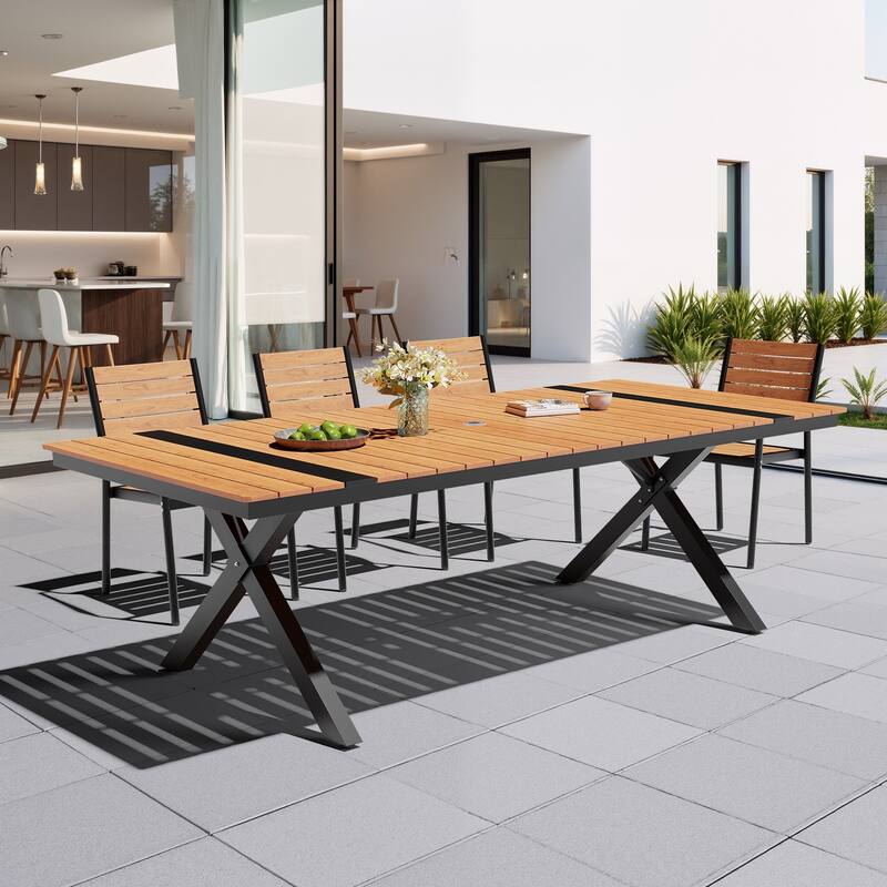 Outdoor Patio Aluminum Dining Rectangular Table with Umbrella Hole
