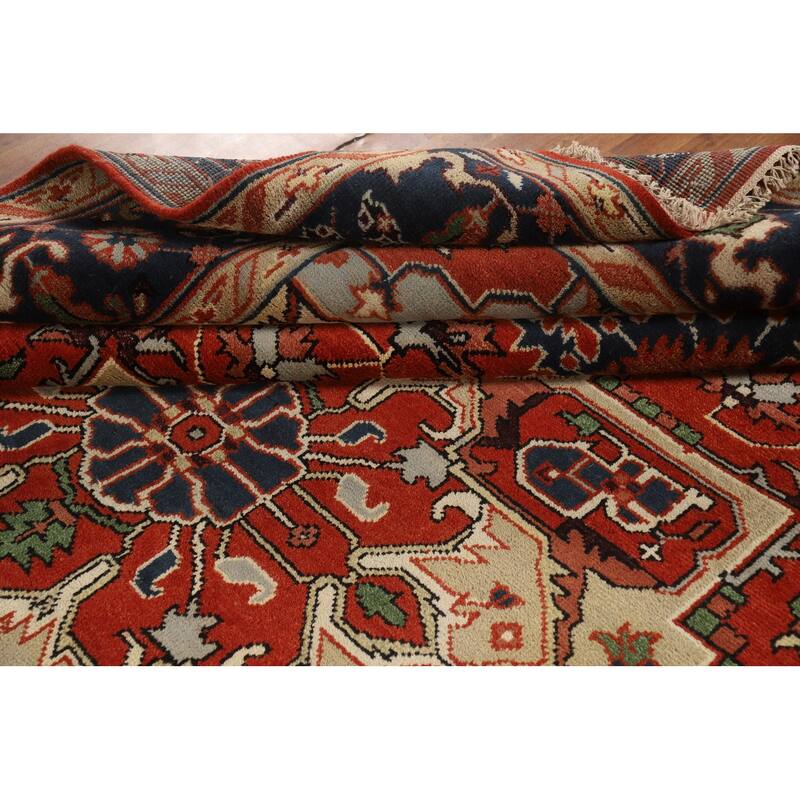 Orange Heriz Serapi Oriental Area Rug Hand-Knotted Wool Carpet - 9'0" x 11'10"