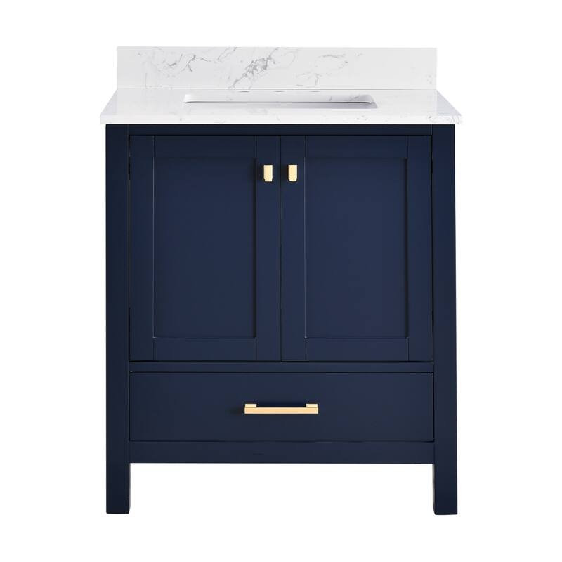 StarrySky 30 inch Undermount Single Sink Bathroom Vanity with Engineered Carrara Marble Top