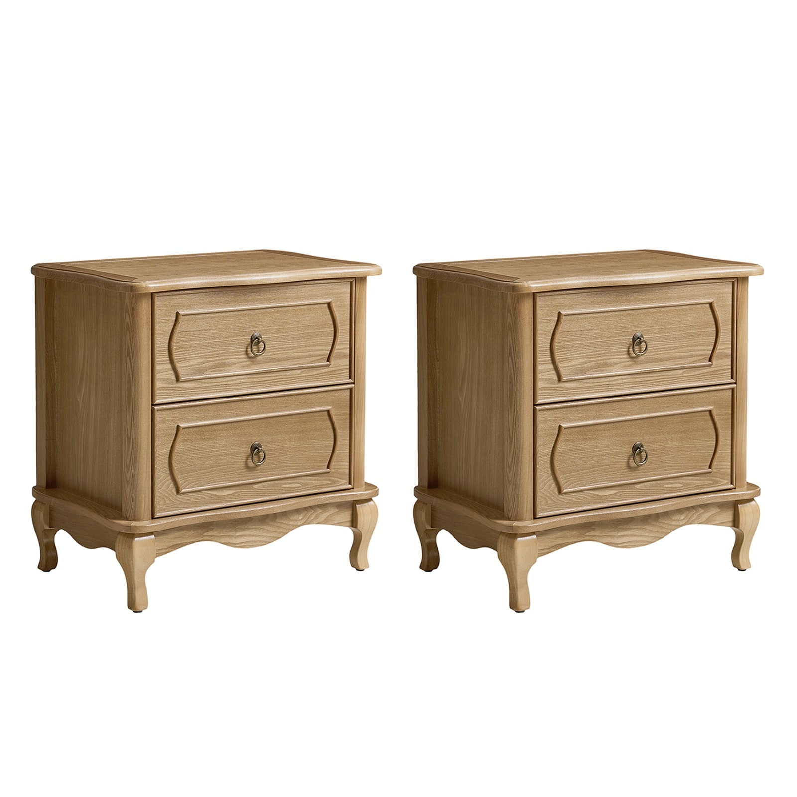 Ava 24"W Traditional 2-Drawer End Table with Simple Assembly and Charging Station Set of 2 By HULALA HOME