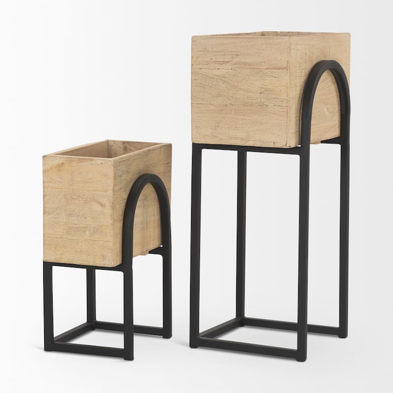 Jadine Set of 2 Beige Wood w/ Black Metal Arch Frames