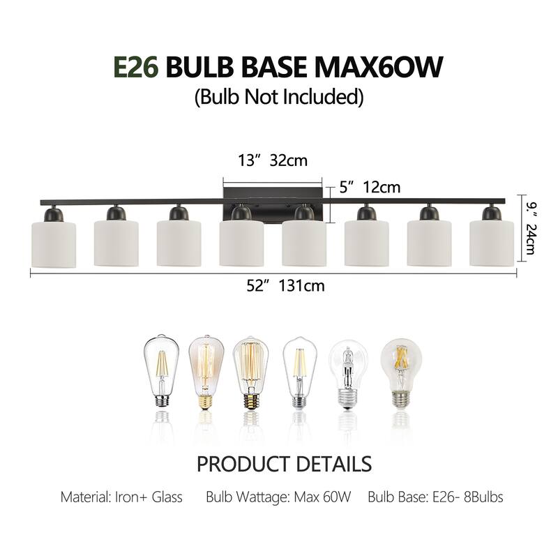 8-Light Bathroom Light Fixtures Over Mirror, 52inch Modern Vanity Lights with Frosted Glass Shade