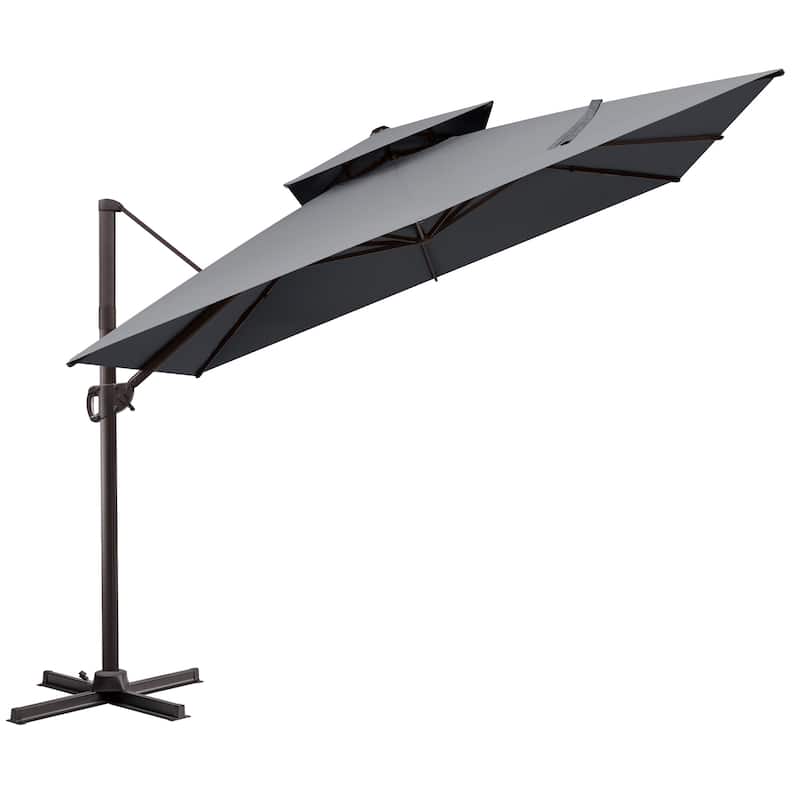VredHom Dual Top Wind Vent 11x11Ft Offset Cantilever Patio Umbrella - Dark Gray