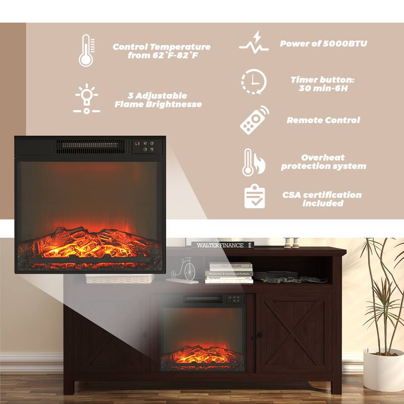 Clihome 58" Wood Fireplace TV Stand with 18" Electric Fireplace