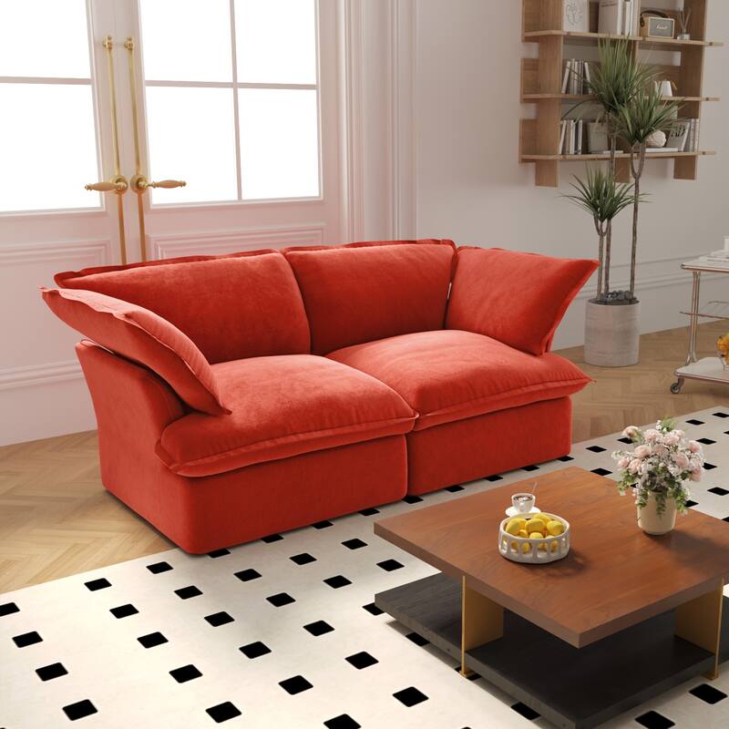 Loveseat Velvet Sectional Sofa, Comfy Down Feather Wide Deep Seat Modular Couch