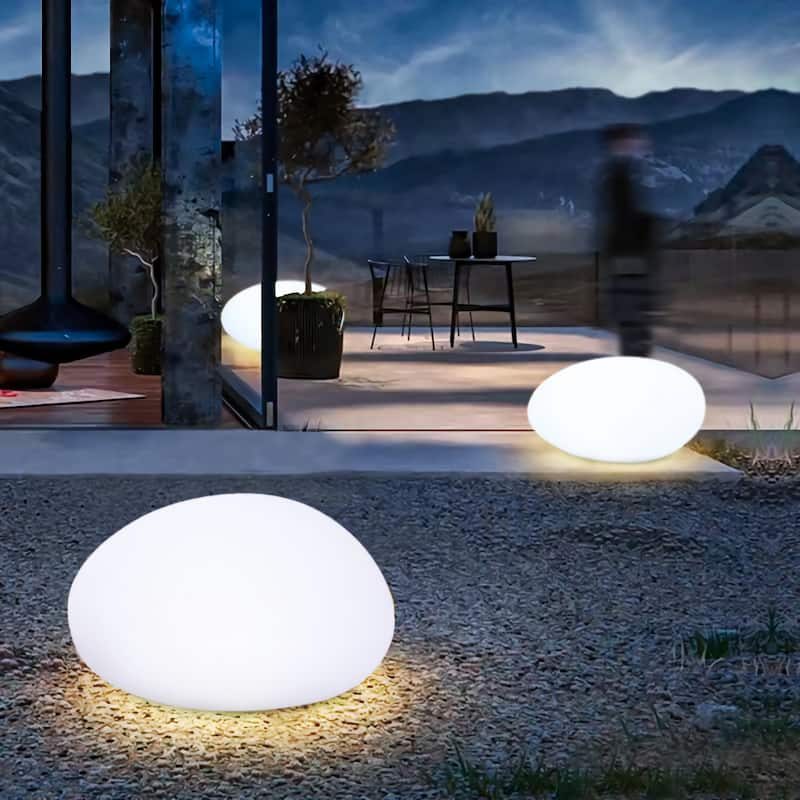 Indoor & Outdoor Chargeable Solar Garden Light - 12" Cobblestone Shape - 4 pack