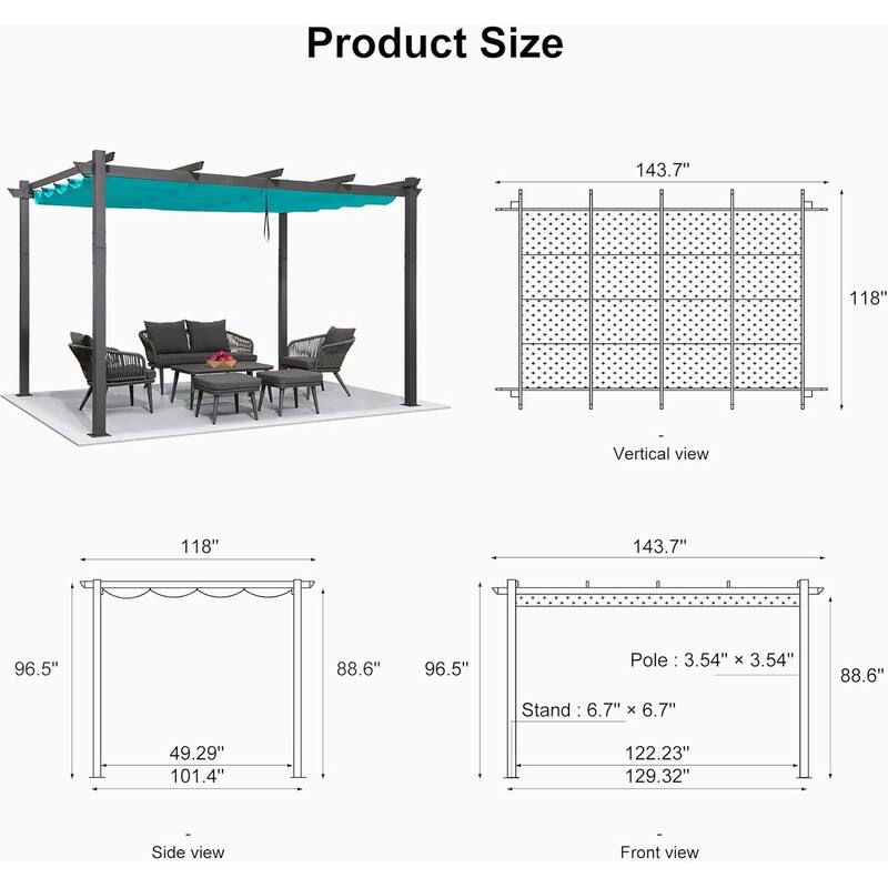 PURPLE LEAF Gazebo Outdoor Retractable Modern Yard Metal Grape Trellis Pergola with Canopy.