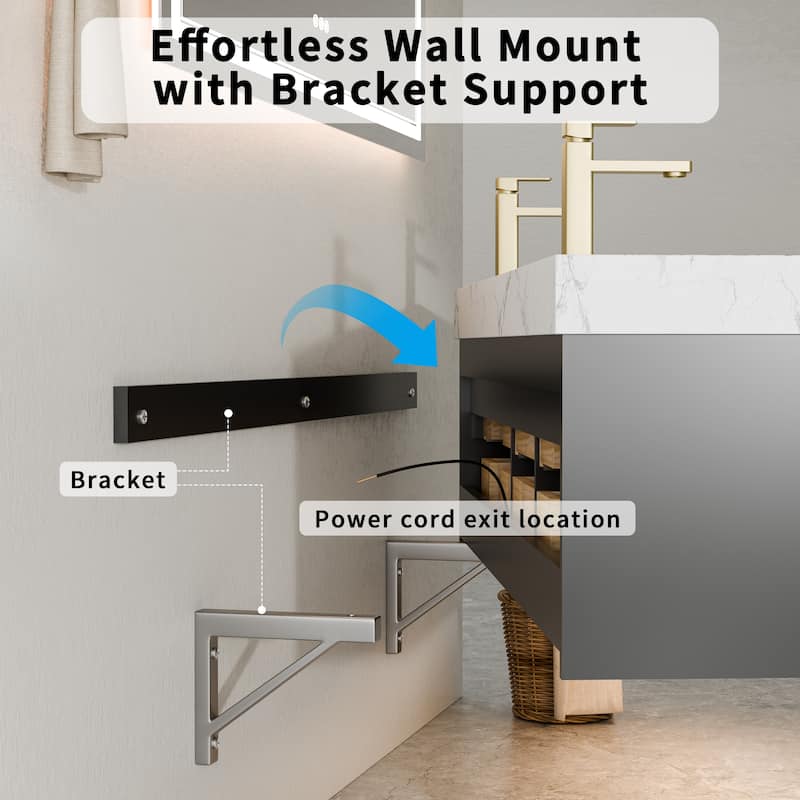Modland 36/48/60 Inch Black Floating Bathroom Vanity with ETL LED Lights & Soft-Close Drawers, Waterproof Rubberwood