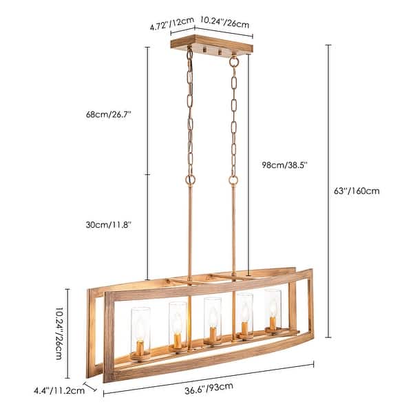 dimension image slide 0 of 3, 5-Light Mid-Century Modern Industrial Linear Kitchen Island Pendant Vintage Rectangle Glass Chandelier