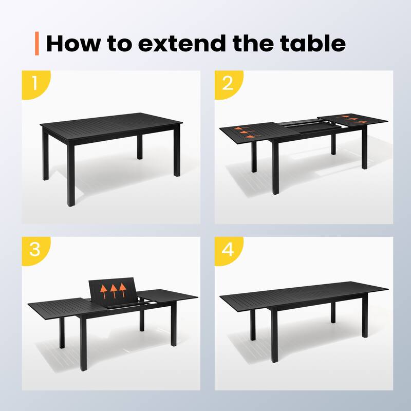 9PC Aluminum Extendable Patio Dining Sets Table Outdoor Rectangular with Rattan Chair