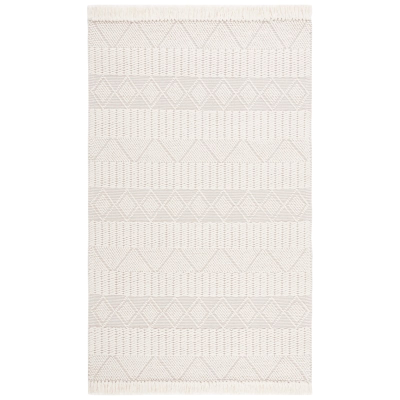 SAFAVIEH Handmade Natura Zamfirica Rustic Boho Fringe Wool Rug - 5' x 8' - Ivory/Grey