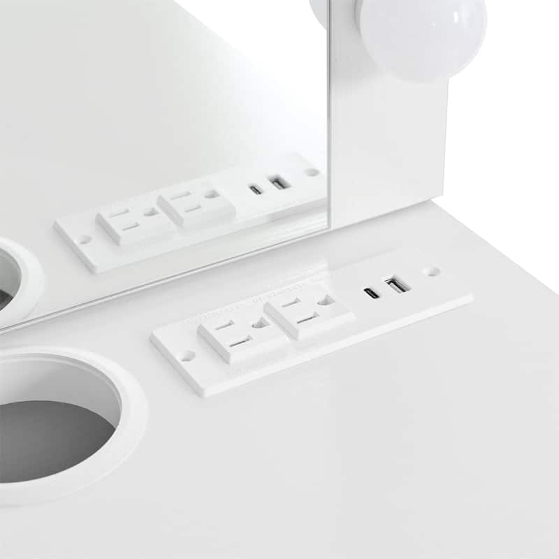 Floating Makeup Vanity Desk with Mirror & 3-Color Lights, Wall Dressing Table with Power Outlet