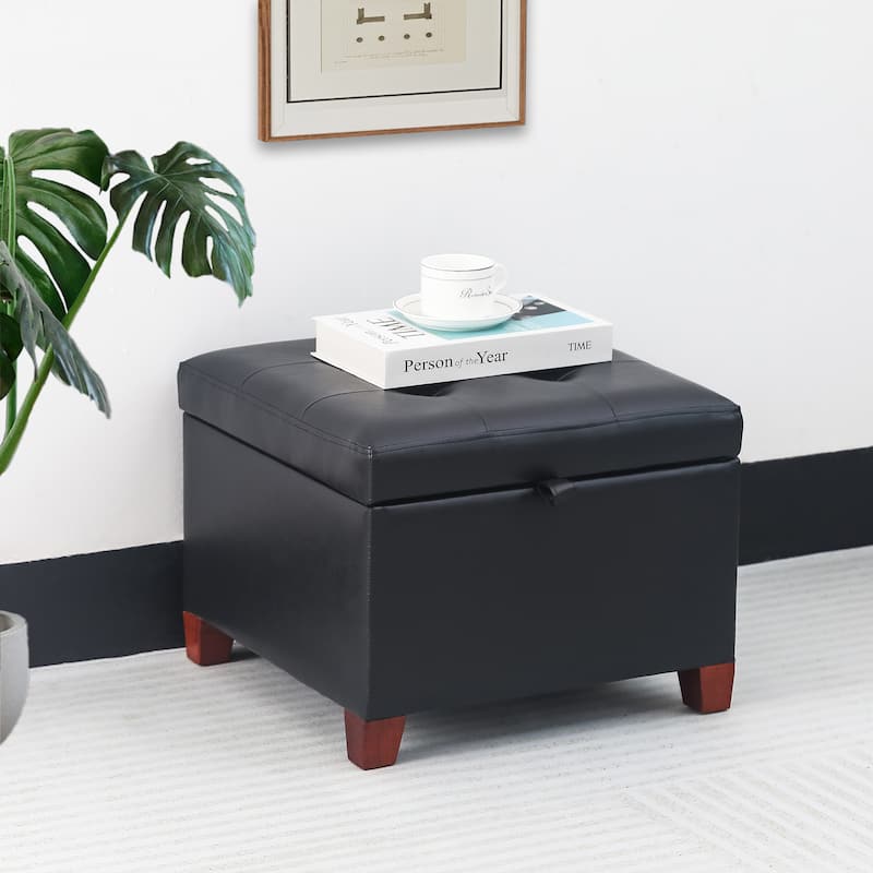 Adeco Faux Leather Tufted Flip Top Storage Ottoman