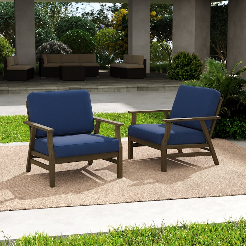 Outdoor 2 Set Teak Wood Club Chairs Set with Cushion