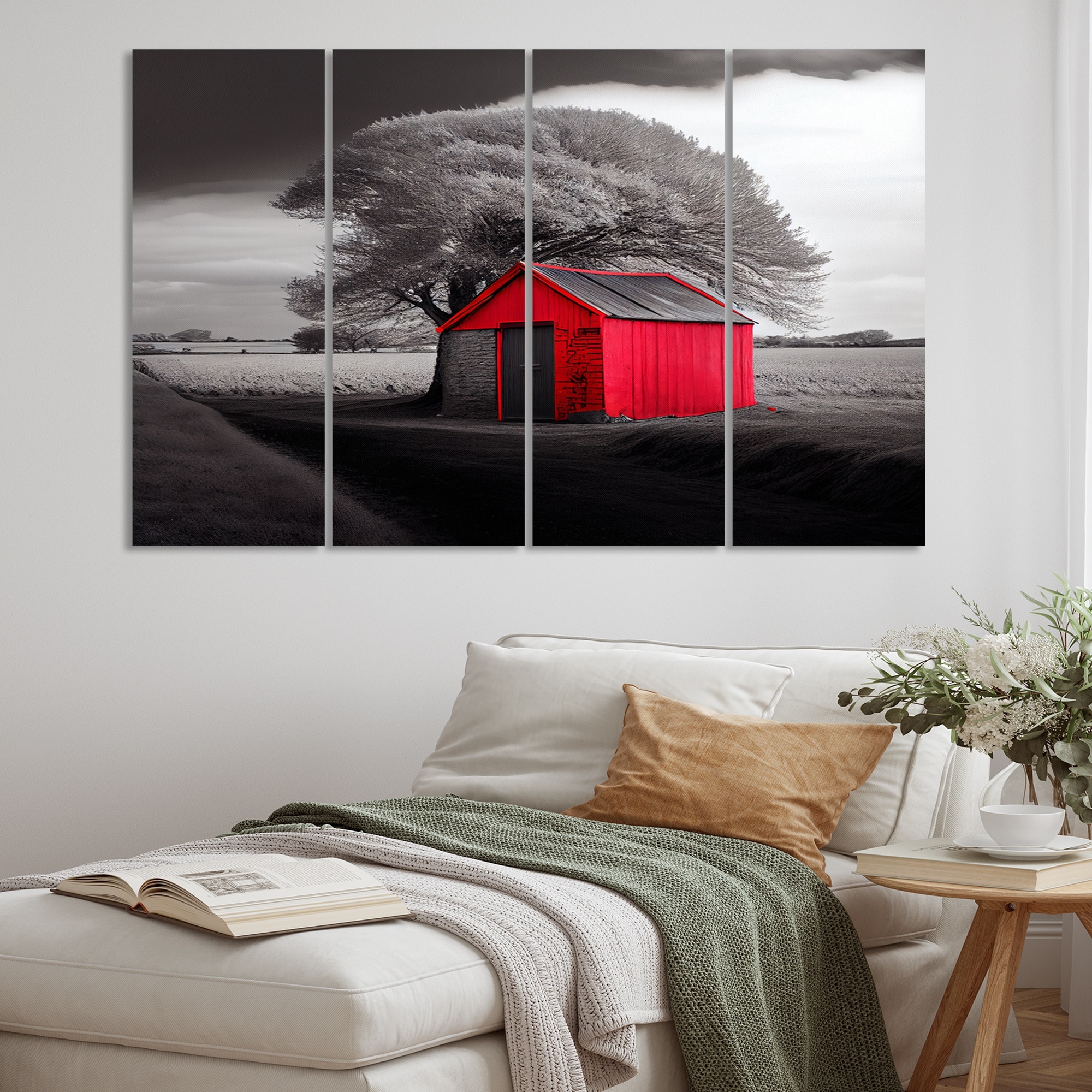 Designart "Red Cottage In Countryside I" Lake House Cottage Wall Decor - - 38146051