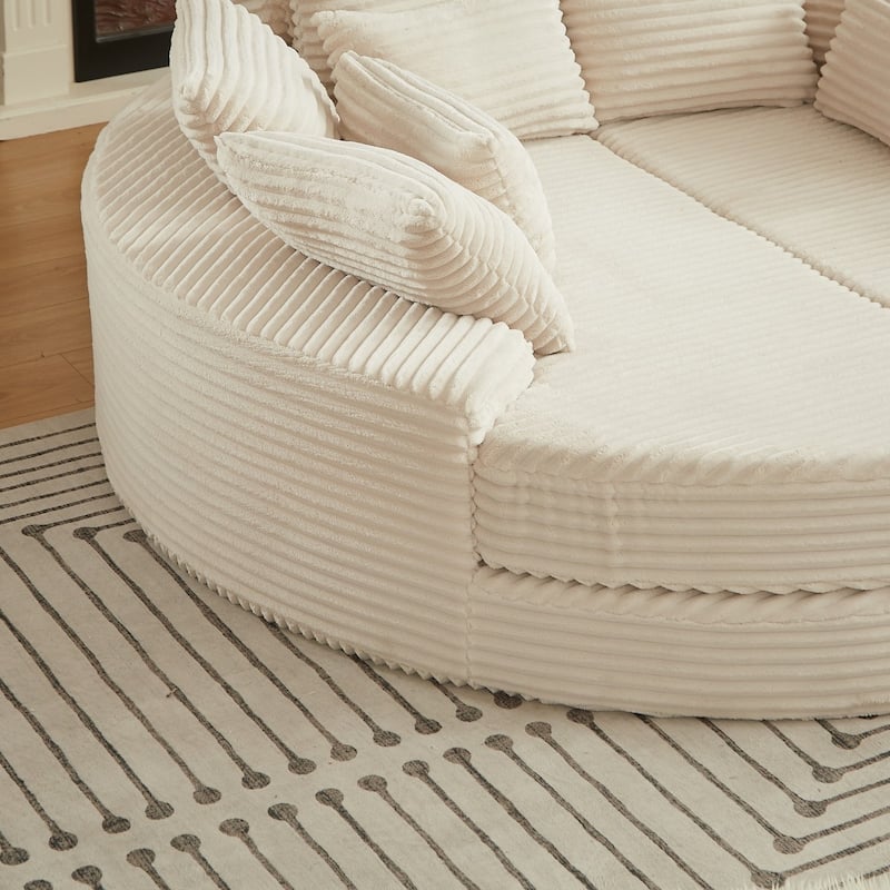78.5" Corduroy Round Oversized 2-In-1 Sofa Bed, Neck Pillow Design With Four Throw Pillows