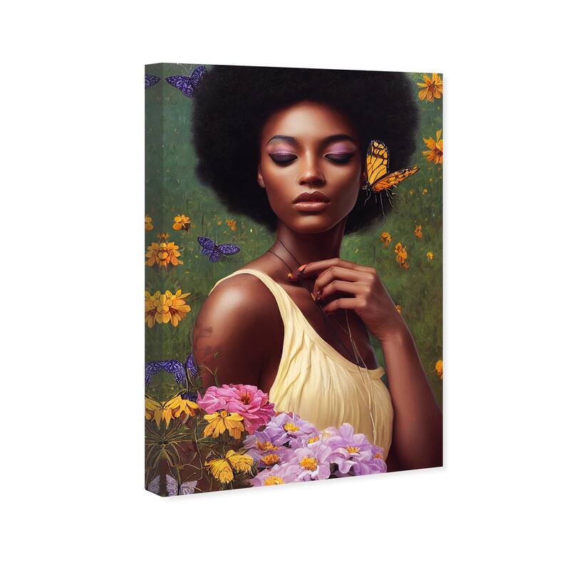 Wynwood Studio Fashion and Glam Ebony Floral Wings Green and Traditional Wall Art Canvas Print