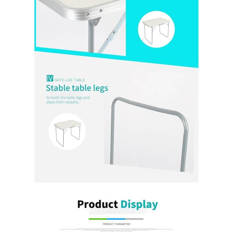White Portable Folding Table with Metal Edge Reinforcement for Camping and Outdoors Dining - 27.56"L × 19.69"W × 23.62"H