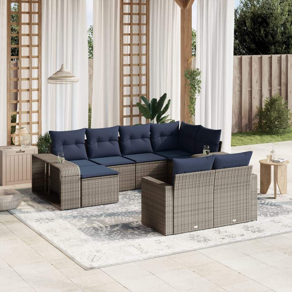 vidaXL 10 Piece Garden Sofa Set with Cushions Grey Poly Rattan - 25.79 x 24.41 x 27.17