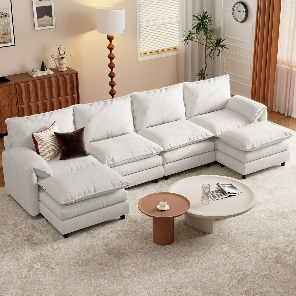 142 Inch Modular Velvet Sectional Sofa with Movable Ottoman Pillow Armrest and Deep Seats for Living Room Apartment or Office