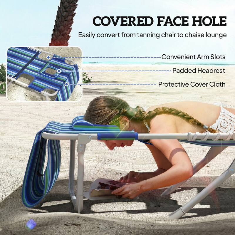 Outsunny Tanning Chair with Face Hole, Side Table, 5-Position Reclining Folding Chaise Lounge Chair