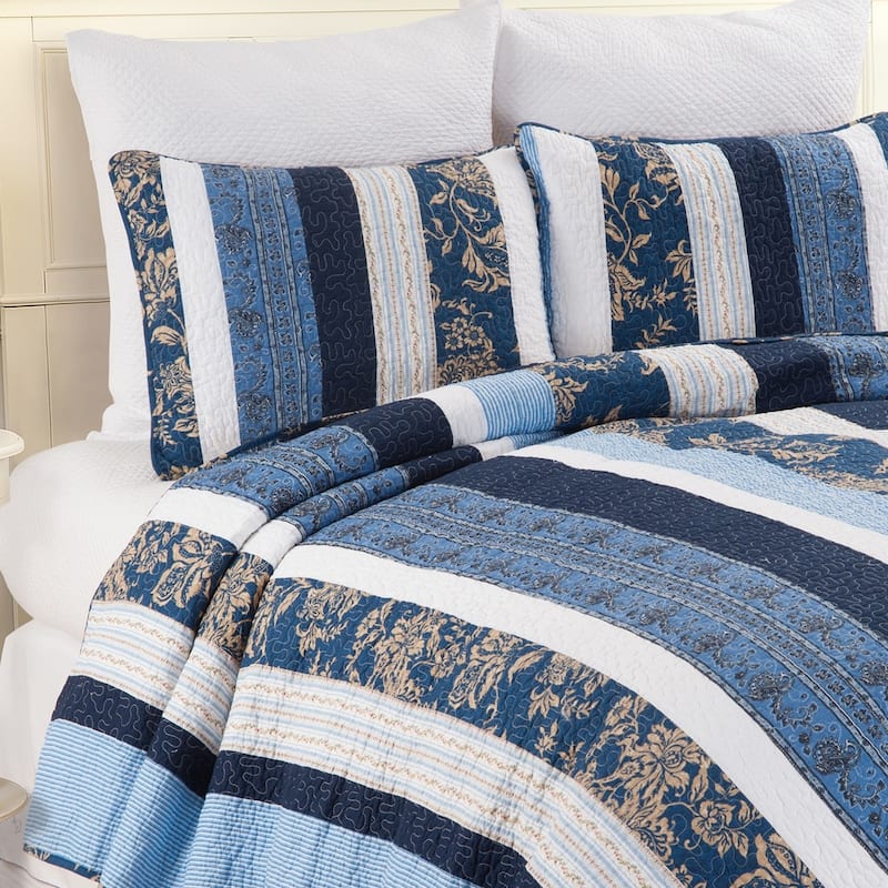 Lakeland Patchwork Cotton Quilt Set - Reversible and Machine Washable