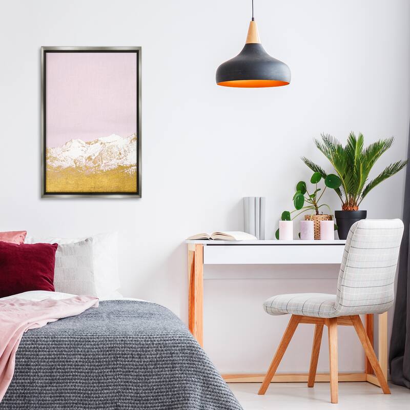 Stupell White Tipped Mountains on Pink Framed Floater Canvas Wall Art Design By Gemma Bardot