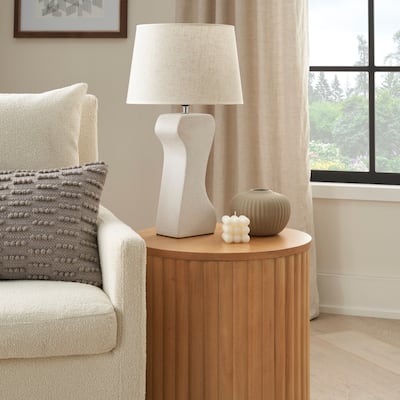 Nourison 21" Off-White Abstract Column Ceramic Table Lamp